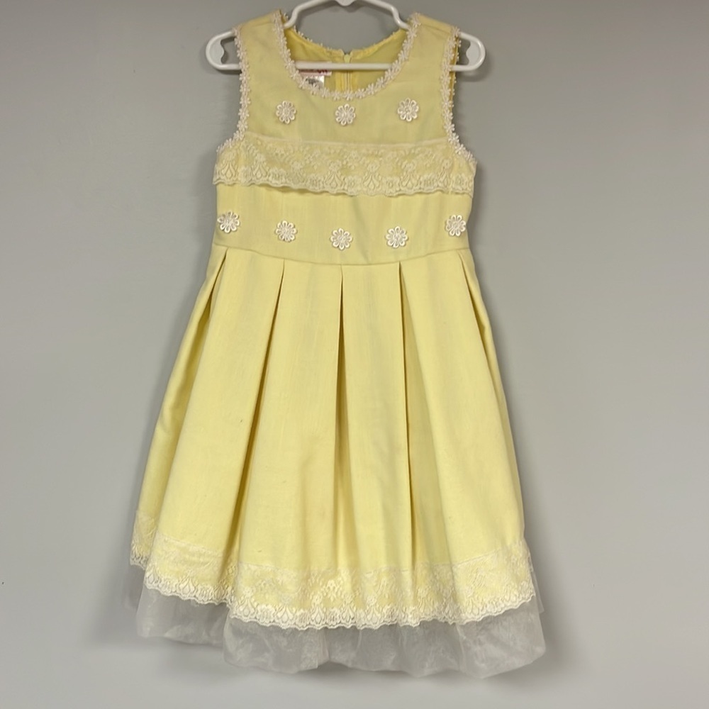Jessica Ann Pastel Yellow Sleeveless Dress W/Lining & Lace & Daisy Girl Size 6X